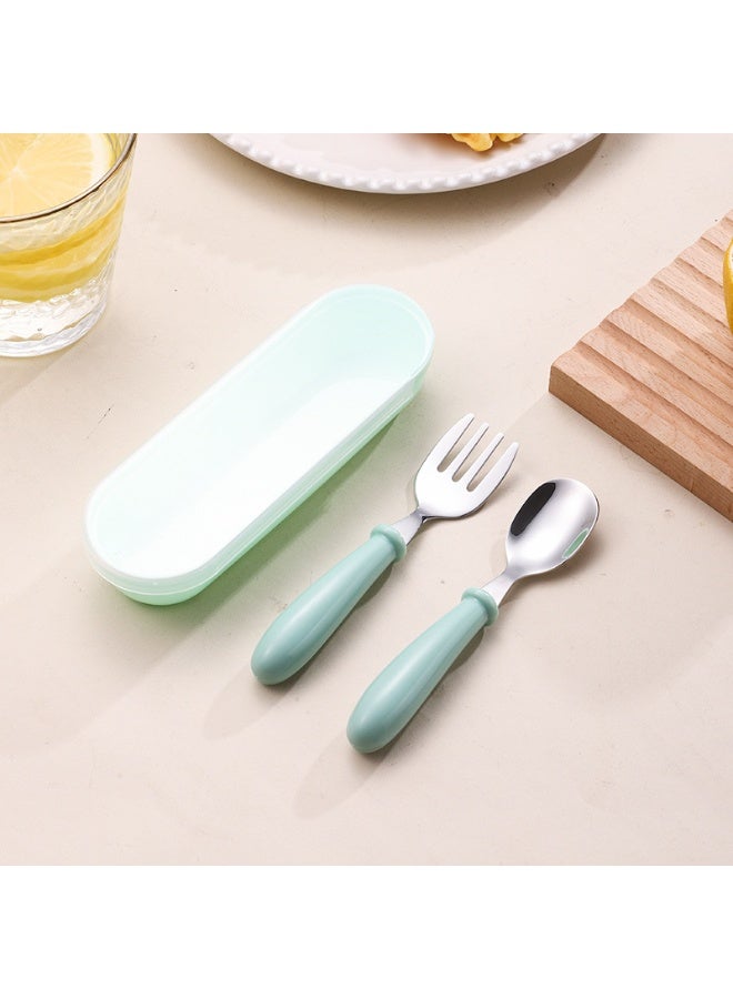 304 Stainless Steel Children's Spoon Fork Suit Student Baby Feeding Tableware Baby Dining Portable Box